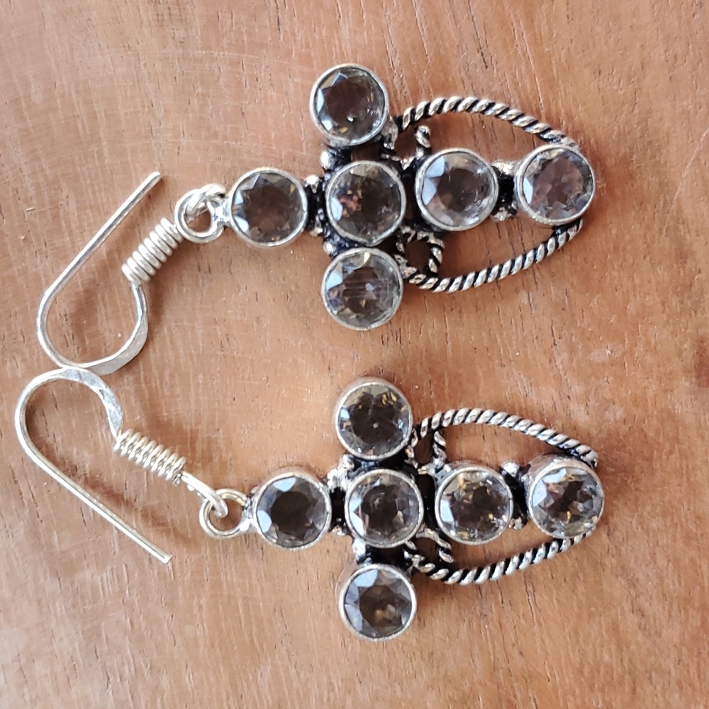 New Smoky Topaz Silver Cross Earrings.